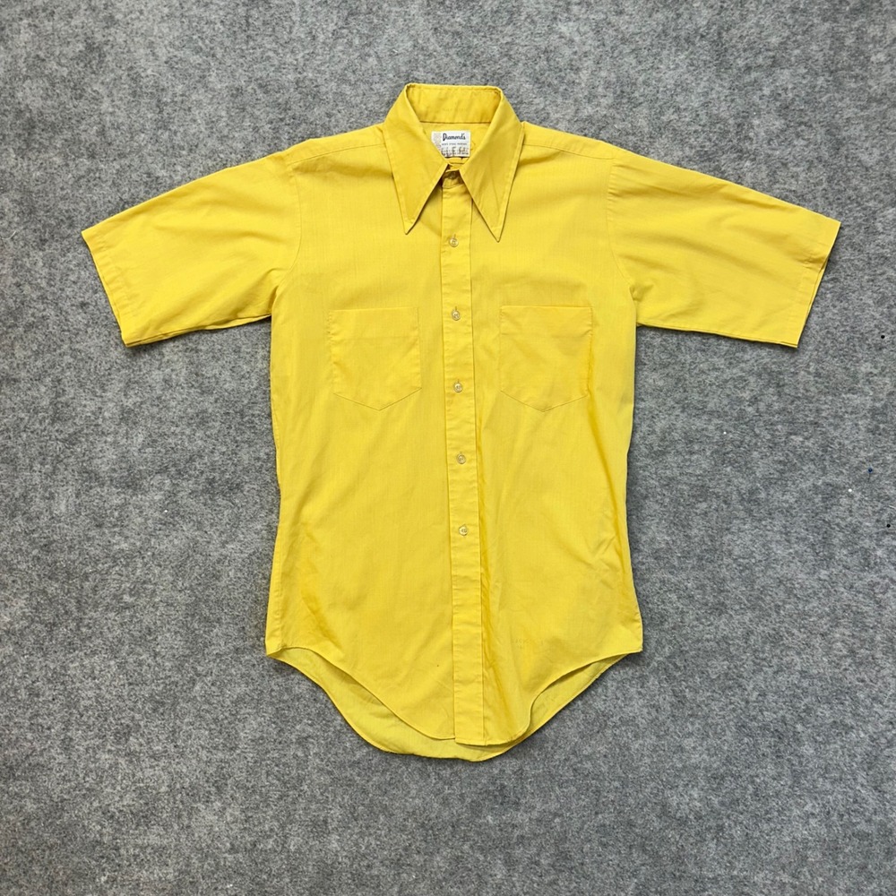 Vintage Diamond's Button Down Shirt Men's Small Yellow Short Sleeve‎